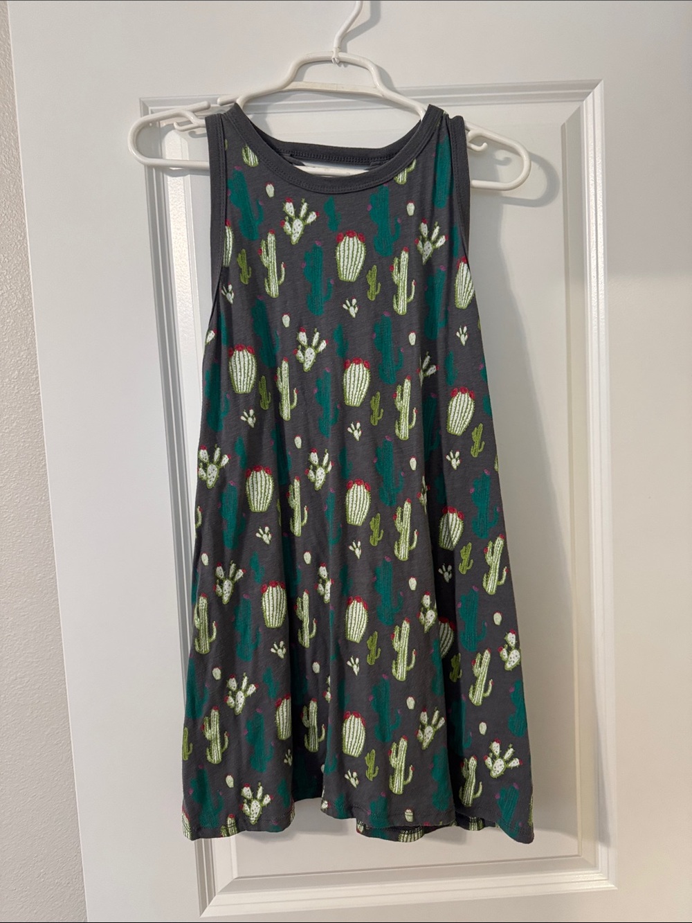 Rock & Roll Cowgirl Charcoal Tank Dress with Green Cactus Print